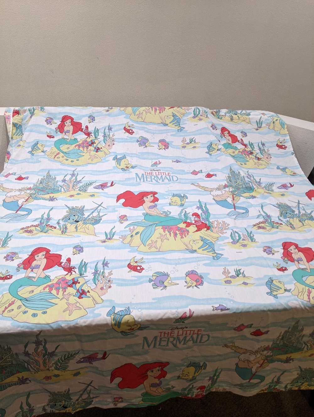 Vintage Disney Little Mermaid Twin Size Flat Sheet Pillowcase Set